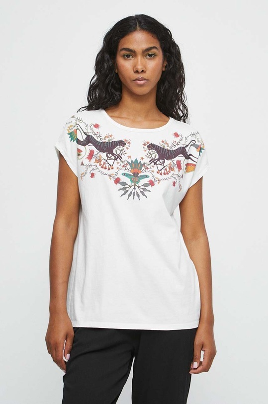 Odzież T-shirt bawełniany damski z nadrukiem kolor beżowy RW23.TSD115 beżowy