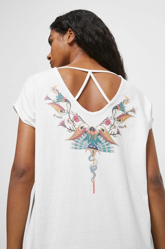 T-shirt bawełniany damski z nadrukiem kolor beżowy RW23.TSD115 beżowy