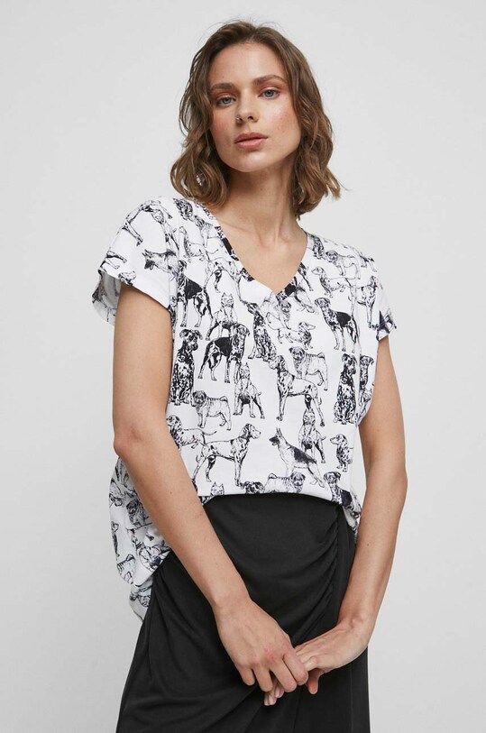 T-shirt bawełniany damski z kolekcji na Dzień Psa kolor biały biały RW23.TSD150