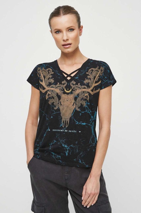 T-shirt bawełniany damski z kolekcji Zamkowe Legendy kolor czarny RW23.TSD157 czarny RW23