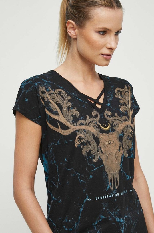 T-shirt bawełniany damski z kolekcji Zamkowe Legendy kolor czarny RW23.TSD157 czarny