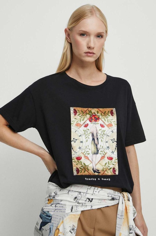 T-shirt bawełniany damski - Kolekcja jubileuszowa. 2023 Rok Wisławy Szymborskiej x Medicine, kolor czarny czarny RW23.TSD353
