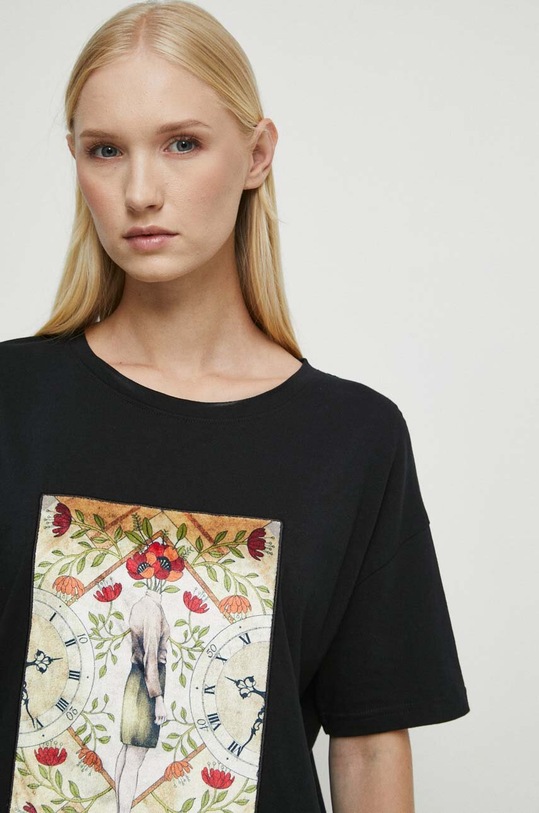 T-shirt bawełniany damski - Kolekcja jubileuszowa. 2023 Rok Wisławy Szymborskiej x Medicine, kolor czarny RW23.TSD353 czarny