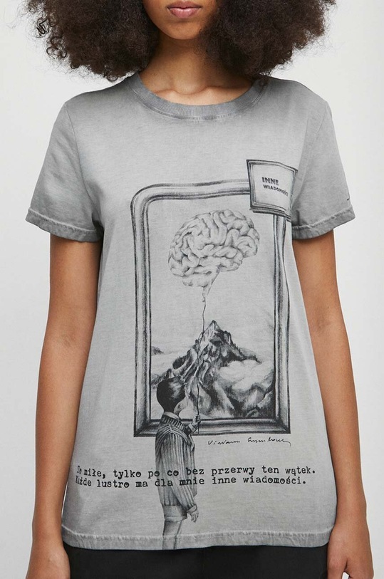 T-shirt bawełniany damski - Kolekcja jubileuszowa. 2023 Rok Wisławy Szymborskiej x Medicine, kolor szary szary RW23.TSD358