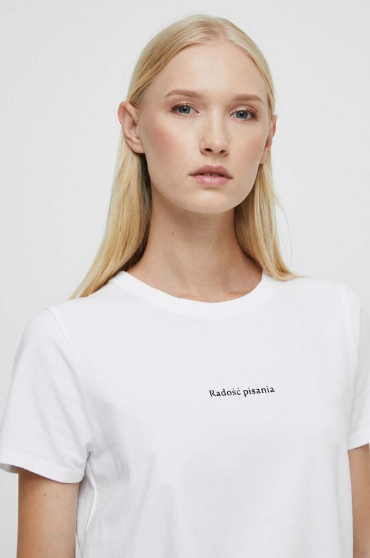 T-shirt bawełniany damski z domieszką elastanu - Kolekcja jubileuszowa. 2023 Rok Wisławy Szymborskiej x Medicine, kolor biały RW23.TSD359 biały RW23