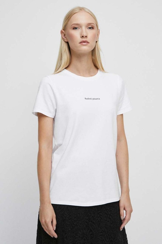 Odzież T-shirt bawełniany damski z domieszką elastanu - Kolekcja jubileuszowa. 2023 Rok Wisławy Szymborskiej x Medicine, kolor biały RW23.TSD359 biały