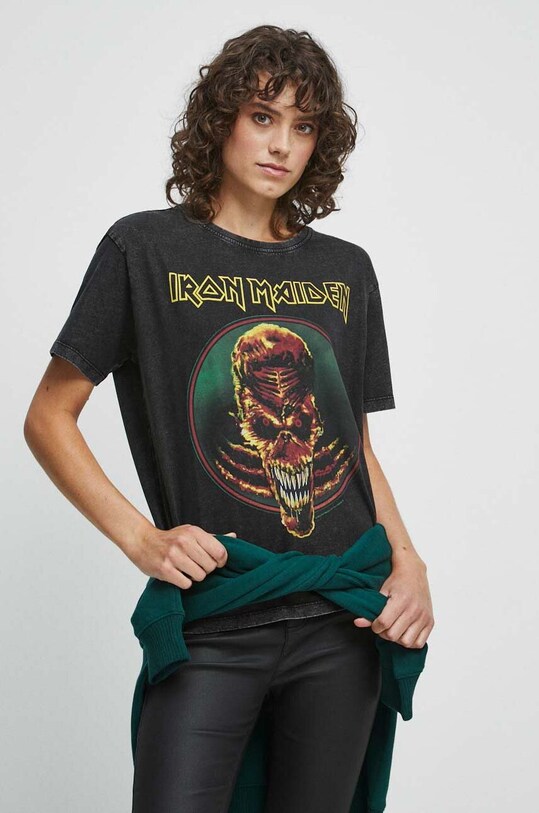 T-shirt bawełniany damski Iron Maiden kolor szary okrągły szary RW23.TSD551
