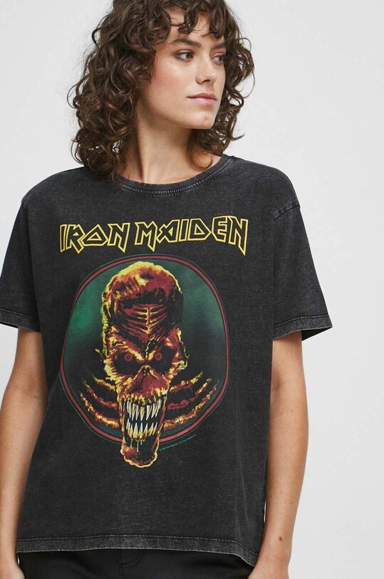 T-shirt bawełniany damski Iron Maiden kolor szary szary RW23.TSD551