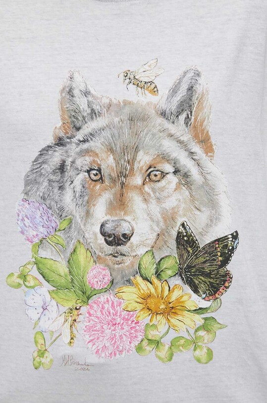 T-shirt bawełniany damski z kolekcji Graficzny Atlas Zwierząt kolor szary RW23.TSD559