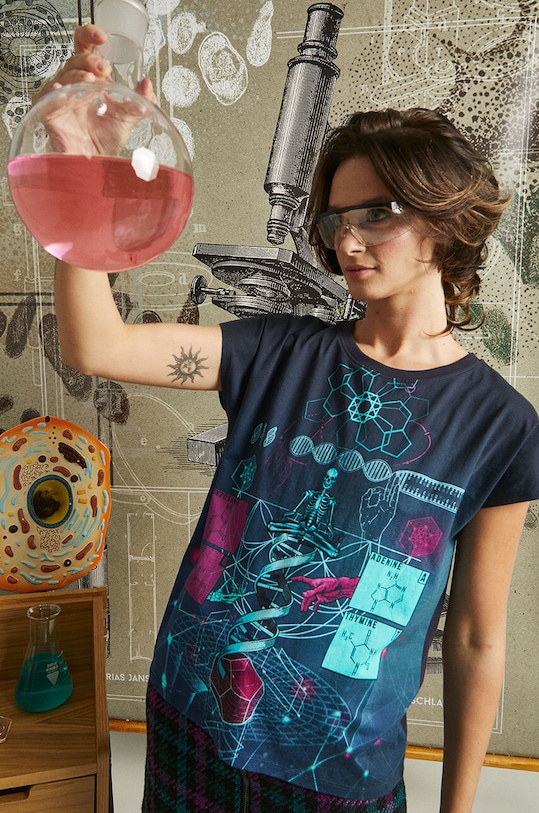 T-shirt bawełniany damski z kolekcji Science kolor szary bawełna szary RW23.TSD603