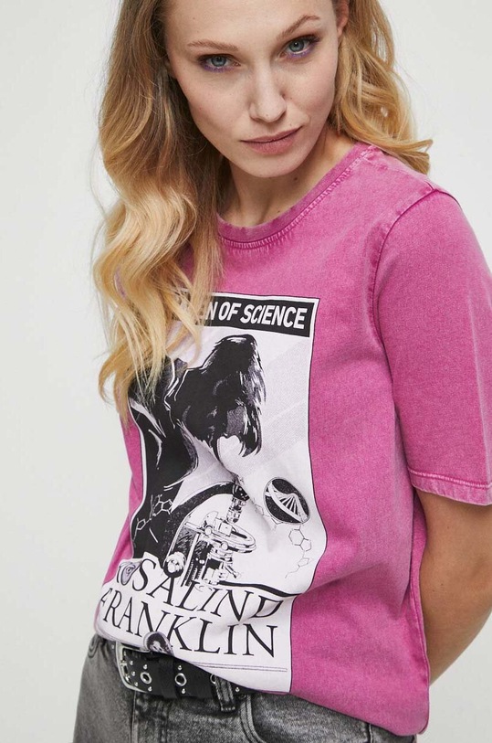 T-shirt bawełniany damski z kolekcji Science kolor różowy RW23.TSD605 różowy RW23