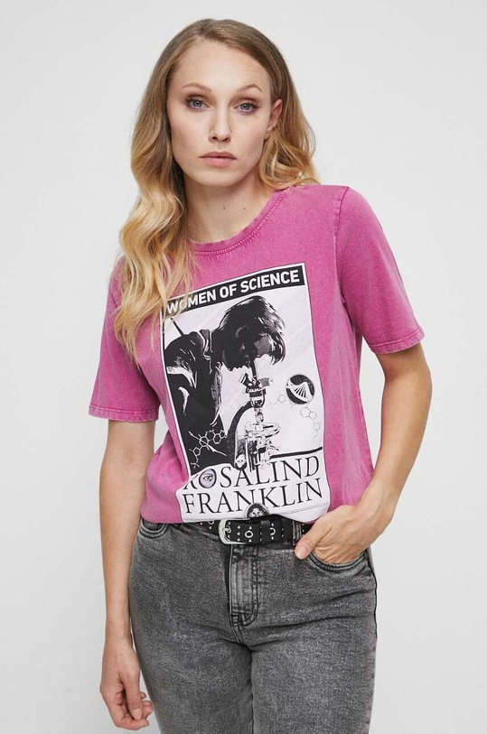 T-shirt bawełniany damski z kolekcji Science kolor różowy RW23.TSD605 różowy