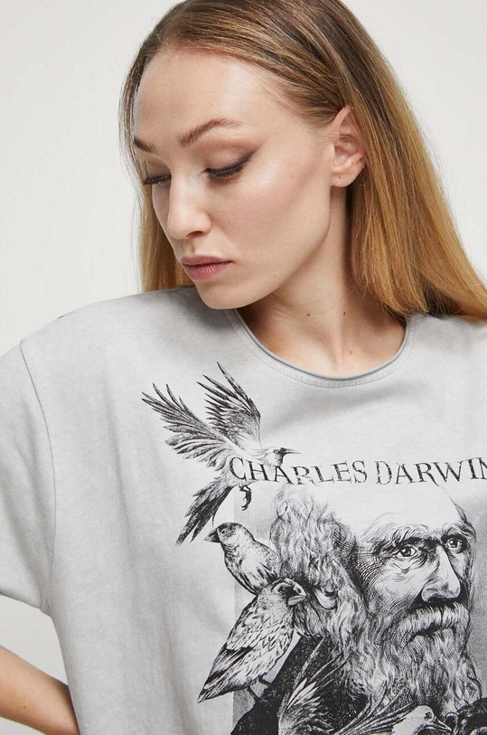 T-shirt bawełniany damski z kolekcji Science kolor szary szary RW23.TSD606