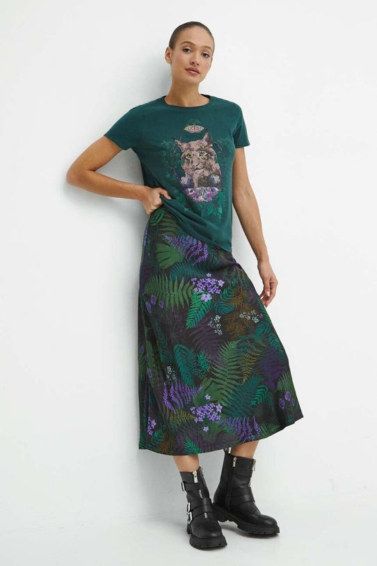 T-shirt bawełniany damski z nadrukiem kolor turkusowy RW23.TSD802 turkusowy RW23