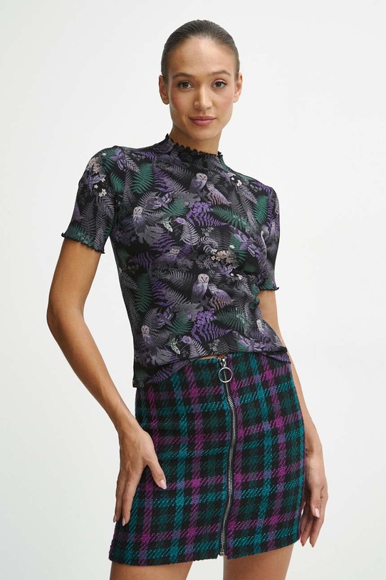 T-shirt bawełniany damski z domieszką elastanu kolor czarny czarny RW23.TSD804