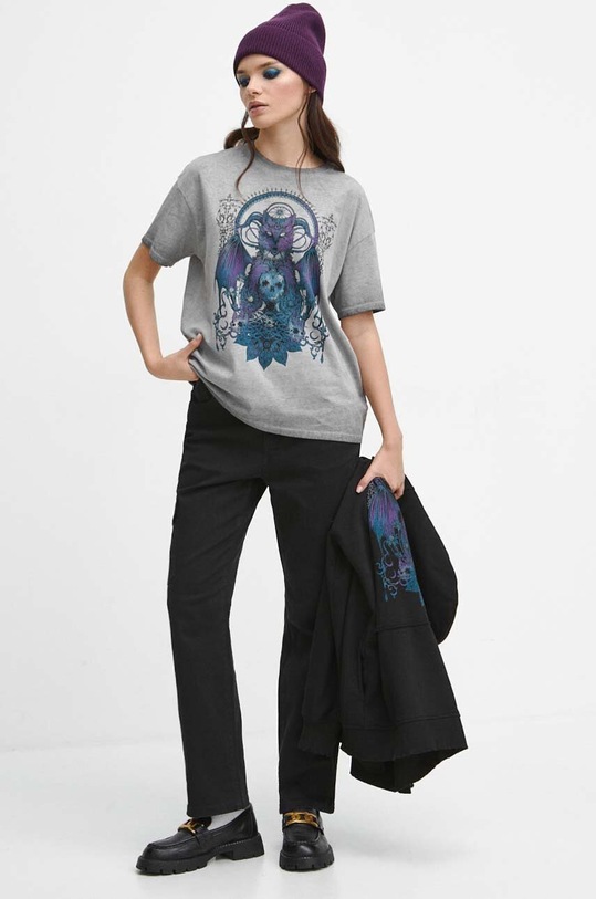 Odzież T-shirt bawełniany damski z kolekcji Bestiariusz kolor szary RW23.TSD850 szary