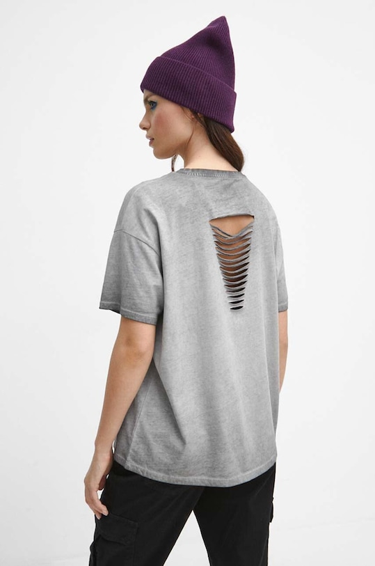 T-shirt bawełniany damski z kolekcji Bestiariusz kolor szary szary RW23.TSD850