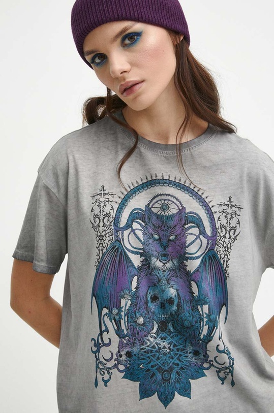 T-shirt bawełniany damski z kolekcji Bestiariusz kolor szary RW23.TSD850 szary
