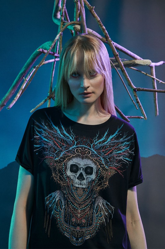 T-shirt bawełniany damski z kolekcji Bestiariusz kolor czarny RW23.TSD853 czarny RW23