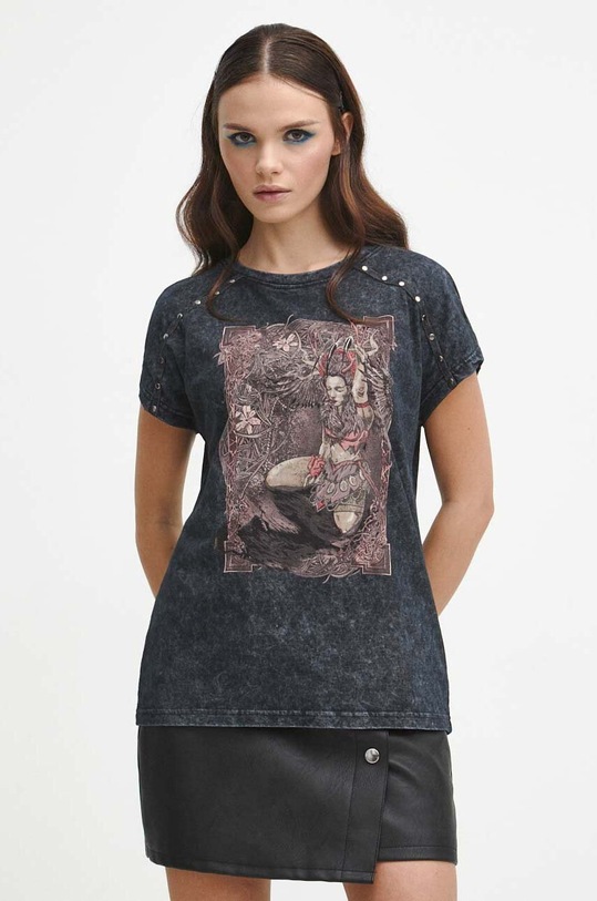 T-shirt bawełniany damski z kolekcji Bestiariusz kolor szary RW23.TSD854 szary RW23