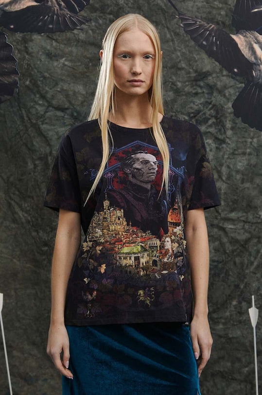 Oblečení Bavlněné tričko dámské z kolekce The Witcher x Medicine černá barva RW23.TSD956 černá