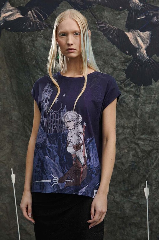 T-shirt bawełniany damski z kolekcji The Witcher x Medicine kolor granatowy RW23.TSD961 granatowy RW23