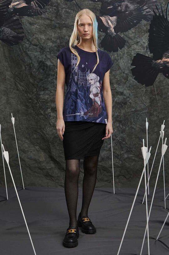 Odzież T-shirt bawełniany damski z kolekcji The Witcher x Medicine kolor granatowy RW23.TSD961 granatowy