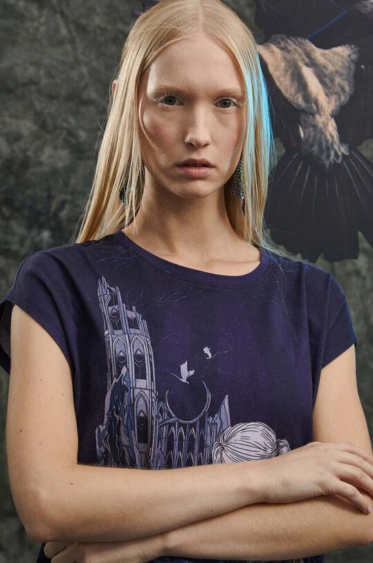 T-shirt bawełniany damski z kolekcji The Witcher x Medicine kolor granatowy RW23.TSD961 granatowy