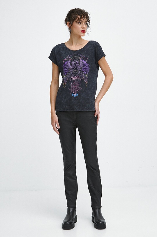 Odzież T-shirt bawełniany damski z nadrukiem kolor szary RW23.TSDA04 szary