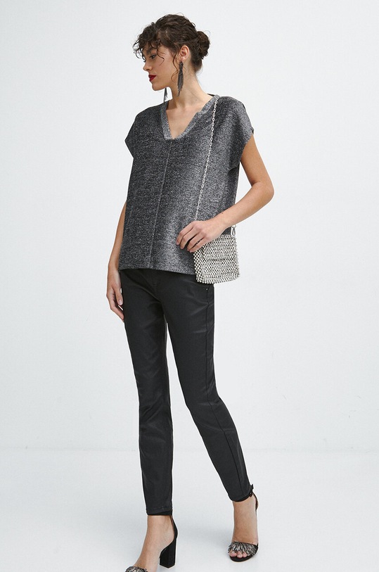 T-shirt damski z metaliczną nicią kolor srebrny RW23.TSDA08 srebrny RW23