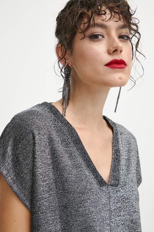 T-shirt damski z metaliczną nicią kolor srebrny RW23.TSDA08 srebrny