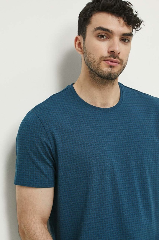 T-shirt bawełniany męski wzorzysty z domieszką elastanu kolor zielony turkusowy RW23.TSM060