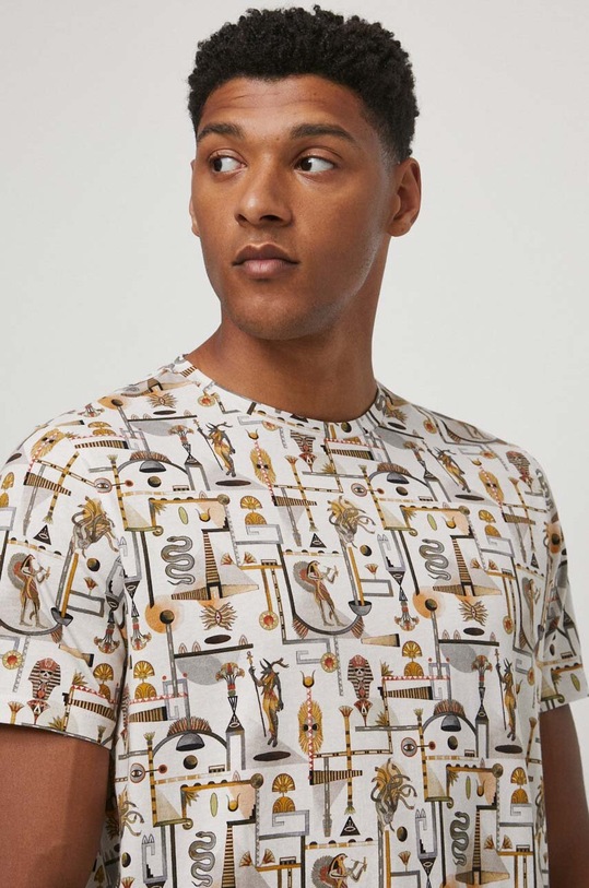 T-shirt bawełniany męski wzorzysty kolor beżowy beżowy RW23.TSM108