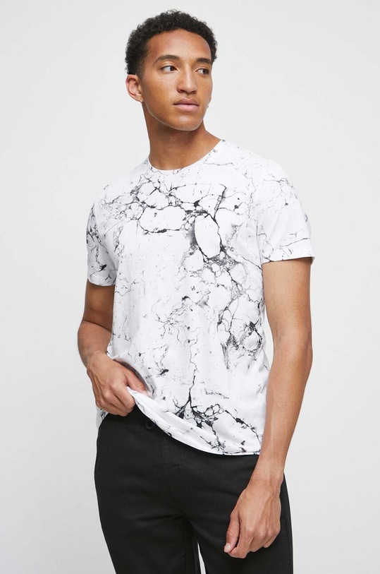 T-shirt bawełniany męski wzorzysty kolor biały bawełna biały RW23.TSM204
