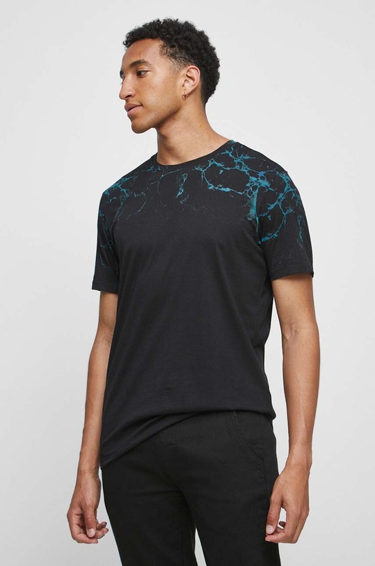 T-shirt bawełniany męski z nadrukiem kolor czarny okrągły czarny RW23.TSM210