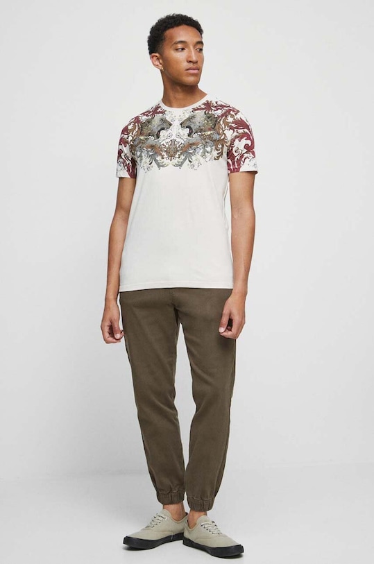 T-shirt bawełniany męski z nadrukiem kolor beżowy RW23.TSM303 beżowy RW23