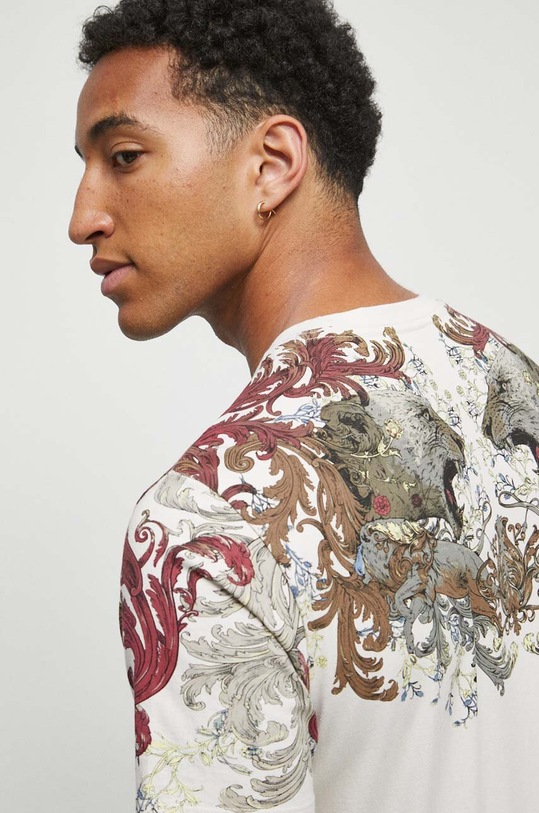 T-shirt bawełniany męski z nadrukiem kolor beżowy beżowy RW23.TSM303