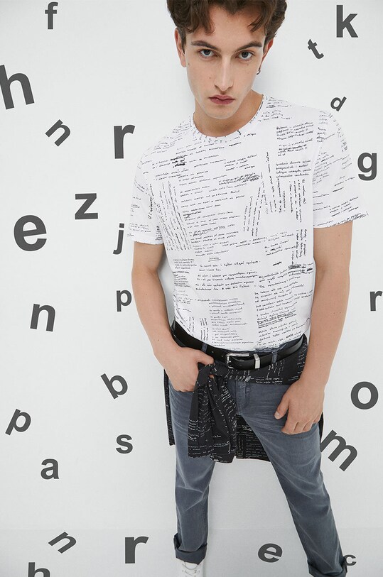 T-shirt bawełniany męski - Kolekcja jubileuszowa. 2023 Rok Wisławy Szymborskiej x Medicine, kolor biały bawełna biały RW23.TSM350