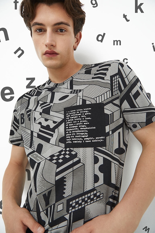 T-shirt bawełniany męski - Kolekcja jubileuszowa. 2023 Rok Wisławy Szymborskiej x Medicine, kolor szary bawełna szary RW23.TSM351