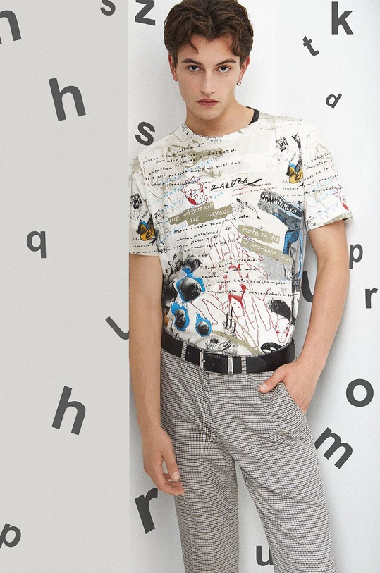 Medicine t-shirt bawełniany wzorzyste beżowy RW23.TSM352