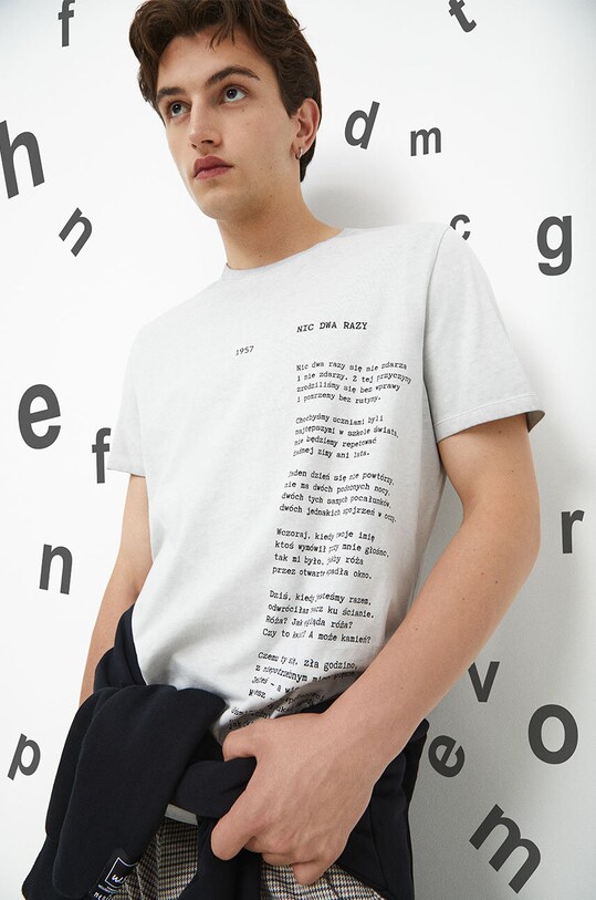 T-shirt bawełniany męski - Kolekcja jubileuszowa. 2023 Rok Wisławy Szymborskiej x Medicine, kolor szary okrągły szary RW23.TSM354