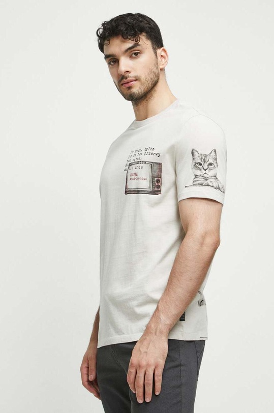 T-shirt bawełniany męski - Kolekcja jubileuszowa. 2023 Rok Wisławy Szymborskiej x Medicine, kolor beżowy okrągły beżowy RW23.TSM356