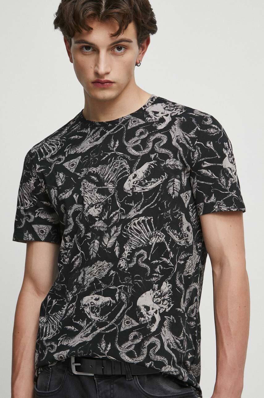 T-shirt bawełniany męski wzorzysty kolor czarny bawełna czarny RW23.TSM403
