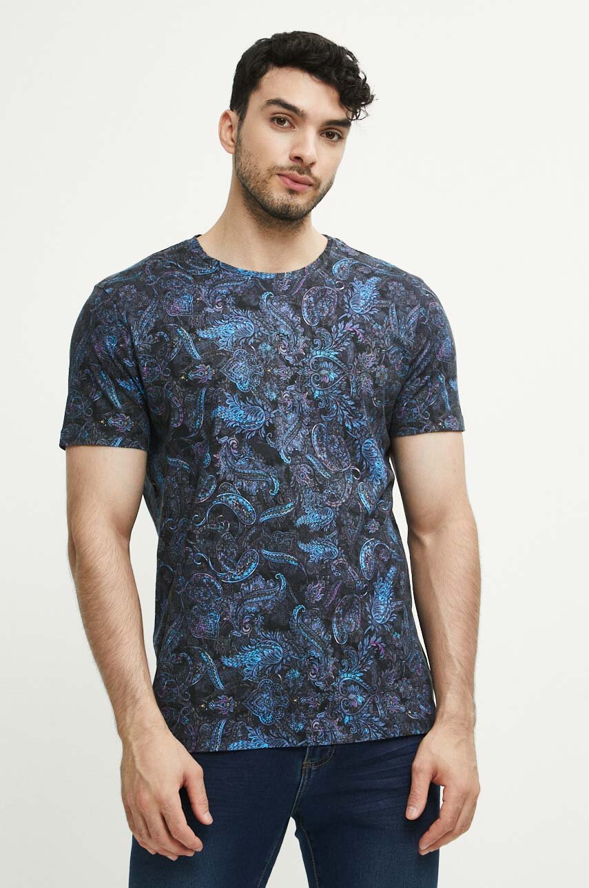 T-shirt bawełniany męski wzorzysty kolor granatowy granatowy RW23.TSM502