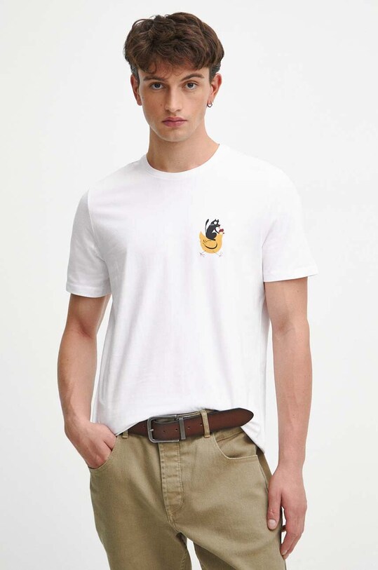 T-shirt bawełniany męski z nadrukiem kolor biały okrągły biały RW23.TSM580