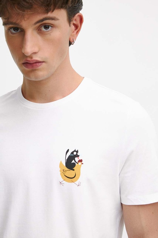 T-shirt bawełniany męski z nadrukiem kolor biały biały RW23.TSM580