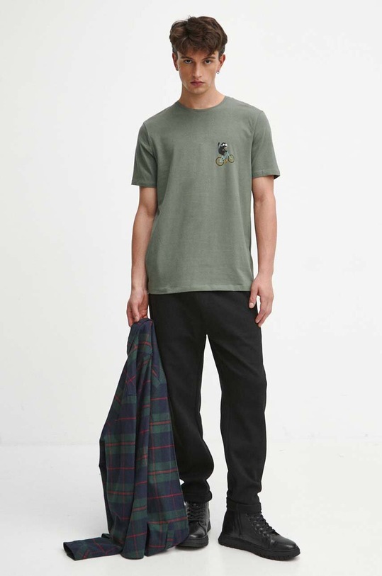 Bavlnené tričko pánske zelená farba s elastanom zelená RW23.TSM581