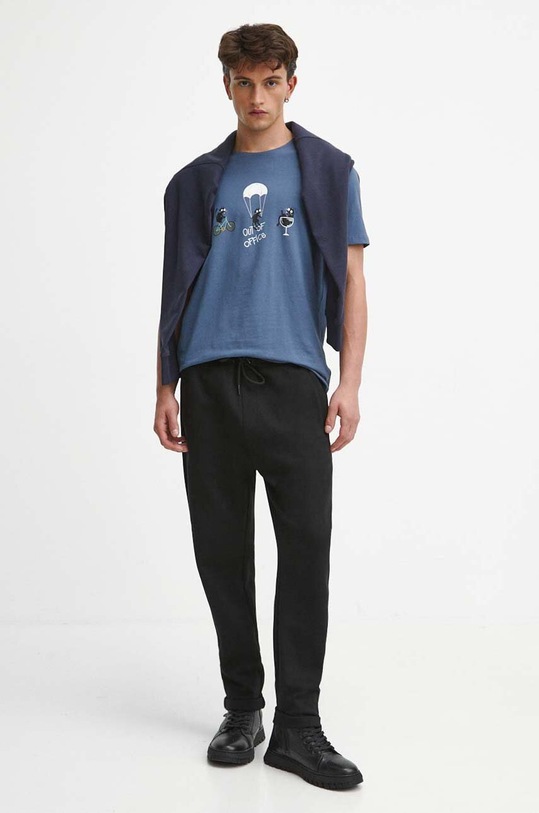 T-shirt bawełniany męski z nadrukiem z domieszką elastanu kolor niebieski RW23.TSM582 niebieski RW23