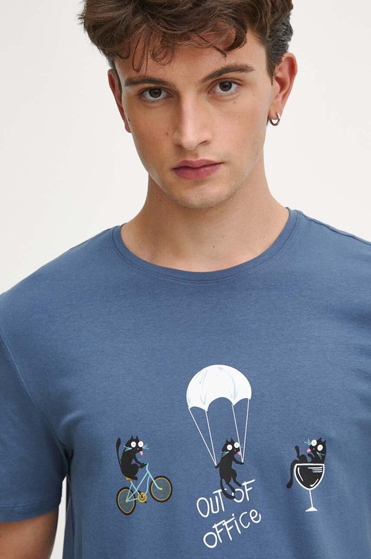 T-shirt bawełniany męski z nadrukiem z domieszką elastanu kolor niebieski niebieski RW23.TSM582