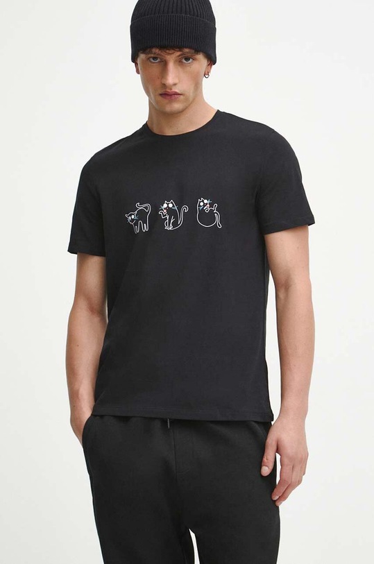 T-shirt bawełniany męski z nadrukiem kolor czarny okrągły czarny RW23.TSM583